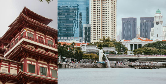 Buddha Tooth Relic Temple and Singapore River and Merlion Park
